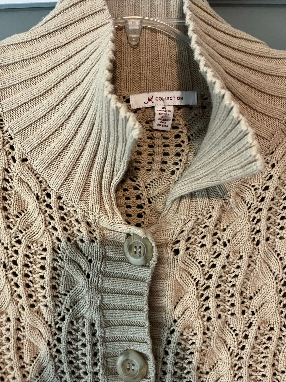JM Collection Beige Open-Knit Button-Front Cardigan - Picture 2 of 5